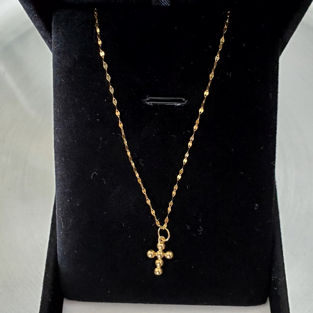 Authentic Real 18k Solid Gold Cross Pendant with Chain Necklace